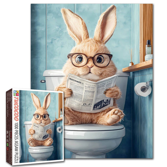 Funny Bunny Reading Newspaper Bathroom Jigsaw Puzzle