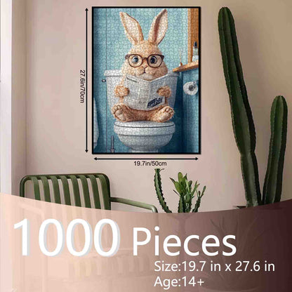 Funny Bunny Reading Newspaper Bathroom Jigsaw Puzzle