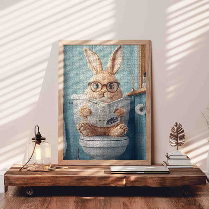 Funny Bunny Reading Newspaper Bathroom Jigsaw Puzzle