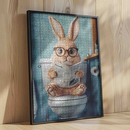 Funny Bunny Reading Newspaper Bathroom Jigsaw Puzzle