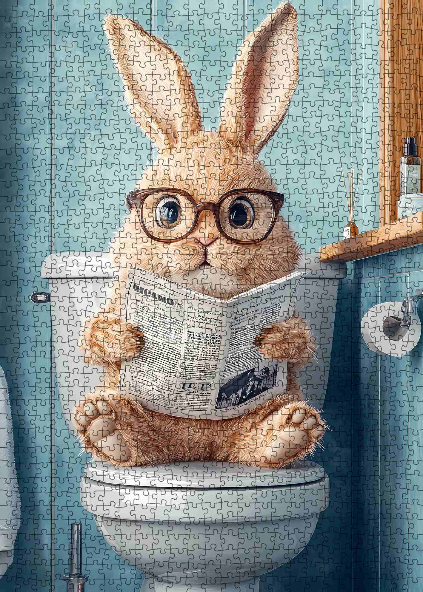 Funny Bunny Reading Newspaper Bathroom Jigsaw Puzzle