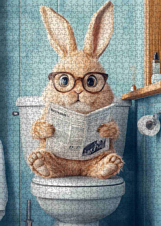 Funny Bunny Reading Newspaper Bathroom Jigsaw Puzzle
