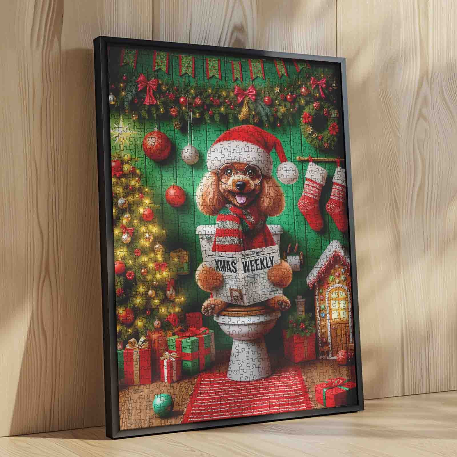 Funny Christmas Dog Reading Newspaper Jigsaw Puzzle