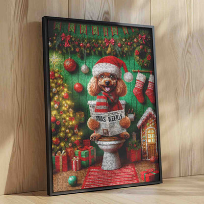 Funny Christmas Dog Reading Newspaper Jigsaw Puzzle