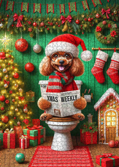 Funny Christmas Dog Reading Newspaper Jigsaw Puzzle