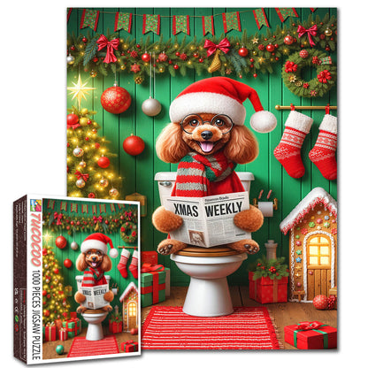 Funny Christmas Dog Reading Newspaper Jigsaw Puzzle