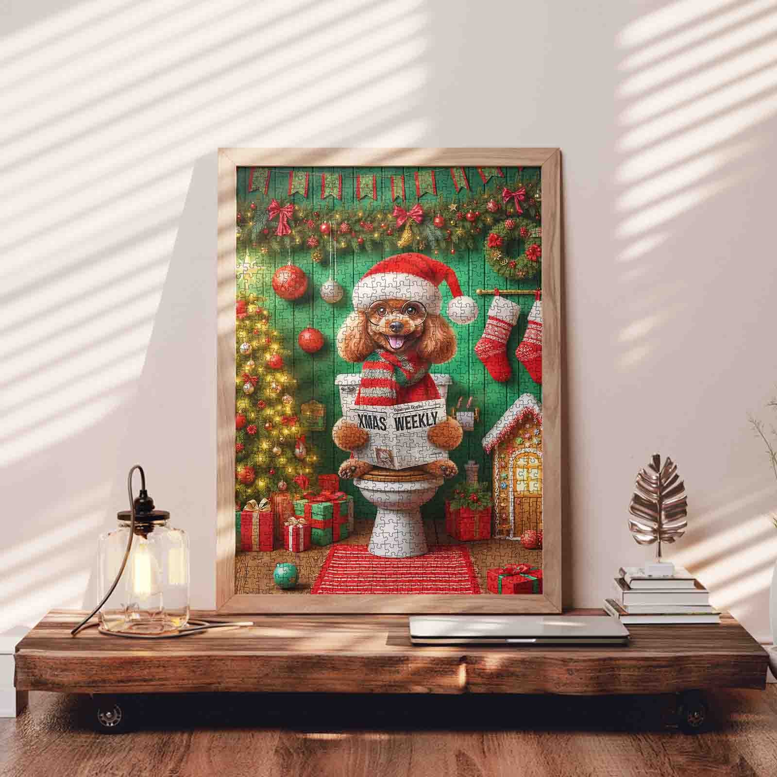 Funny Christmas Dog Reading Newspaper Jigsaw Puzzle