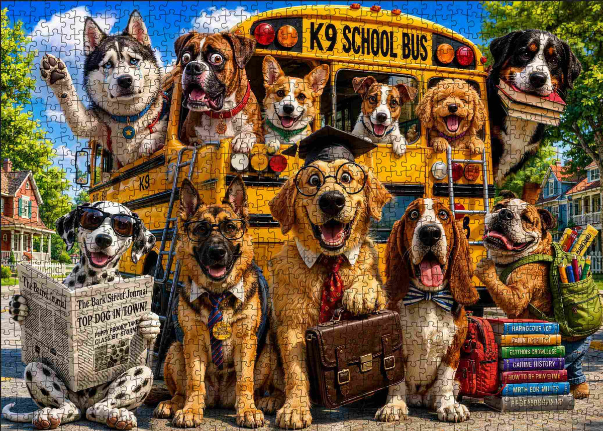 Funny Dogs School Bus Adventure Jigsaw Puzzle