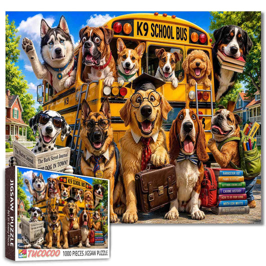 Funny Dogs School Bus Adventure Jigsaw Puzzle