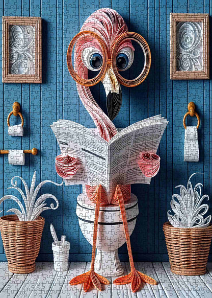 Flamingo Reading on Toilet Jigsaw Puzzle