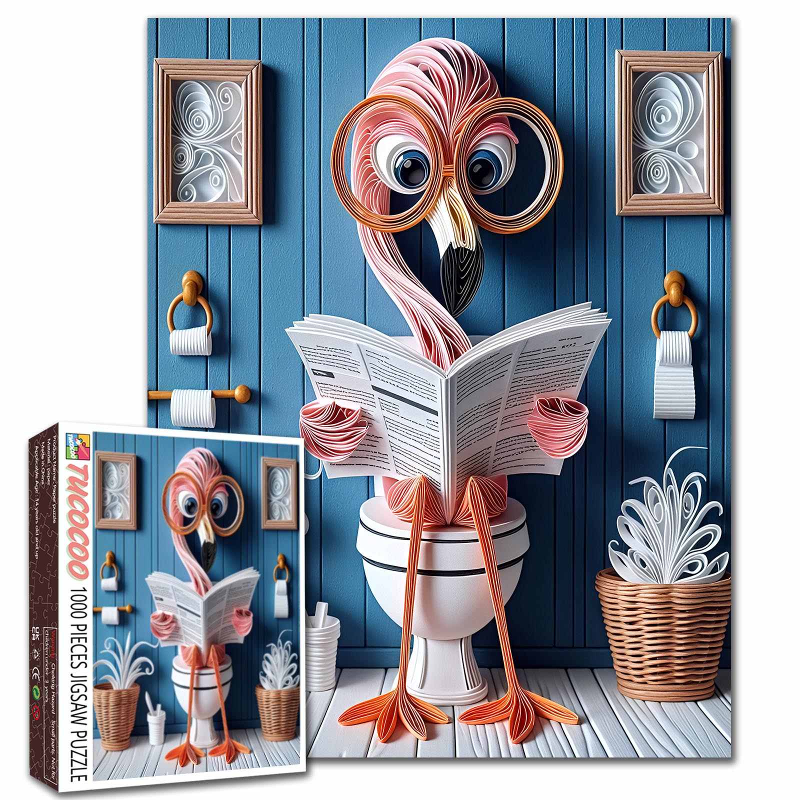 Flamingo Reading on Toilet Jigsaw Puzzle – Tucocoo