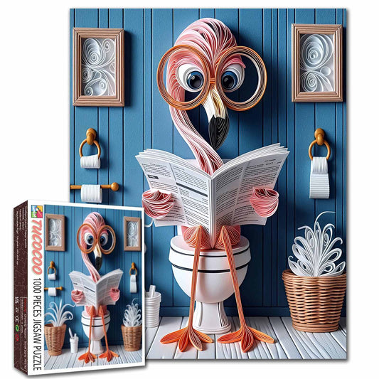 Flamingo Reading on Toilet Jigsaw Puzzle