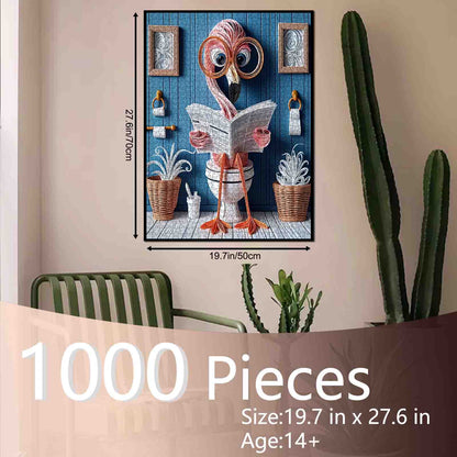 Flamingo Reading on Toilet Jigsaw Puzzle