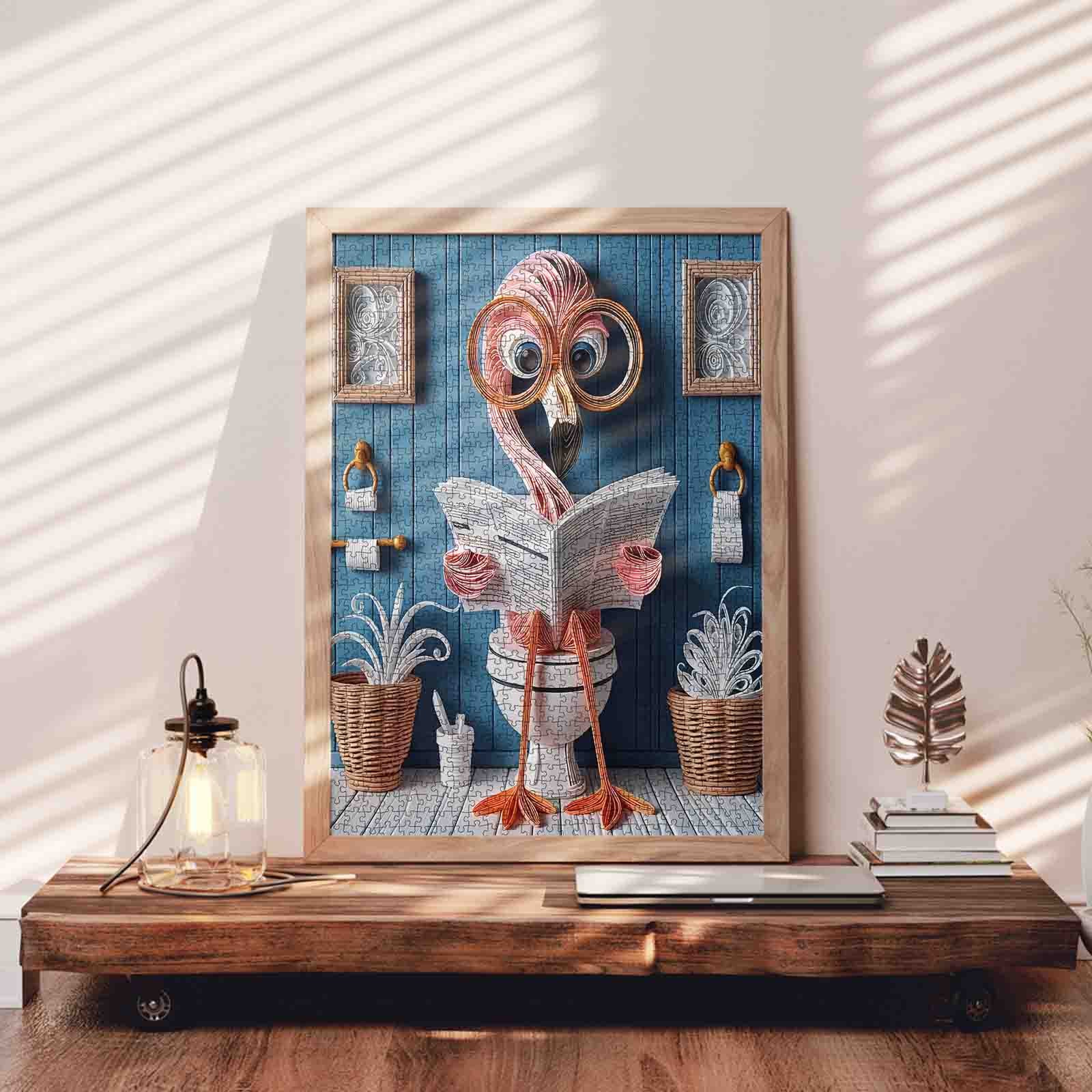 Flamingo Reading on Toilet Jigsaw Puzzle