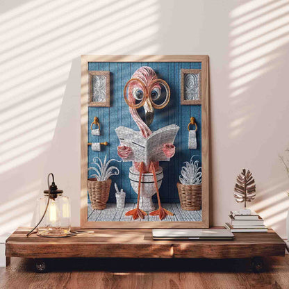 Flamingo Reading on Toilet Jigsaw Puzzle
