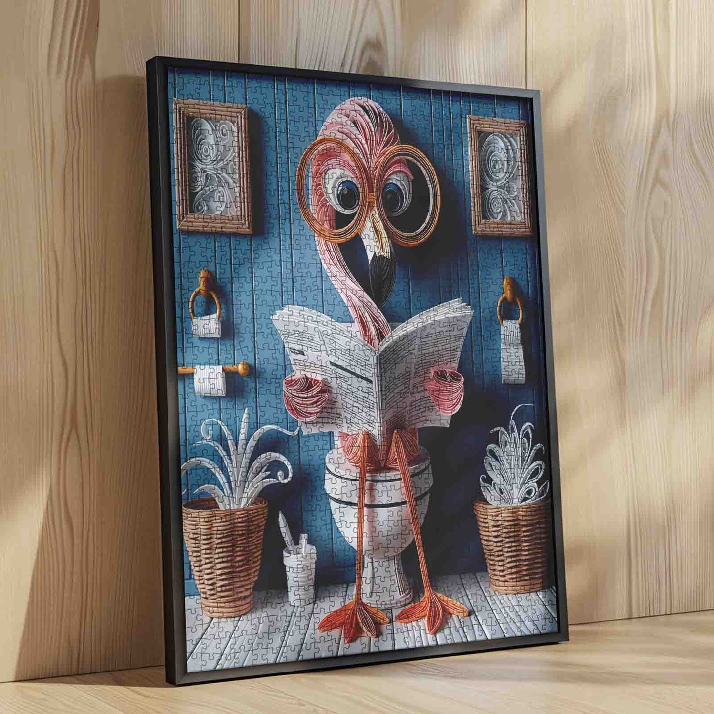 Flamingo Reading on Toilet Jigsaw Puzzle