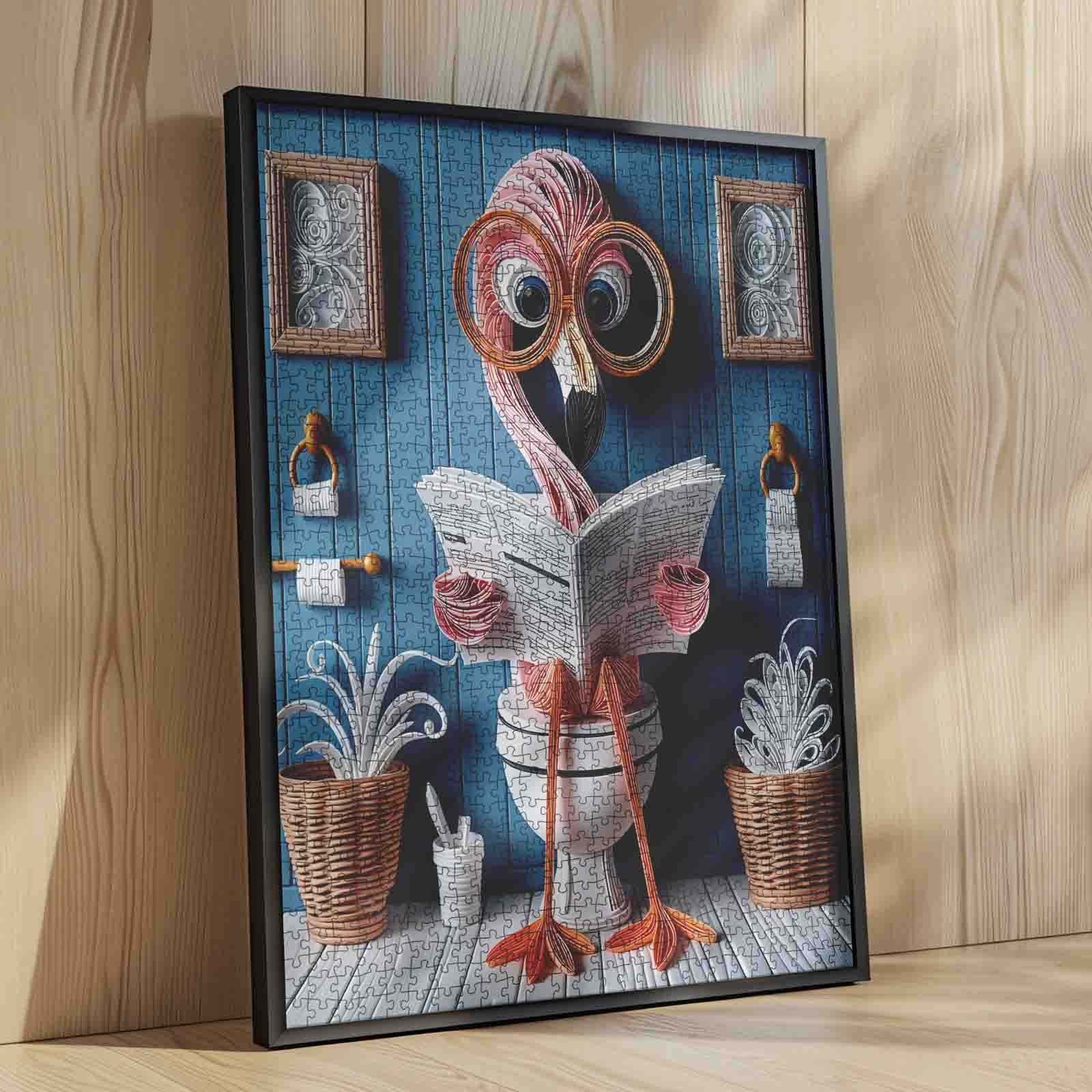 Flamingo Reading on Toilet Jigsaw Puzzle