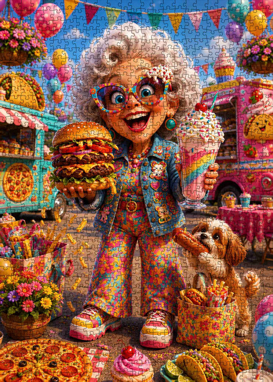 Funny Grandma Food Truck Party Jigsaw Puzzle