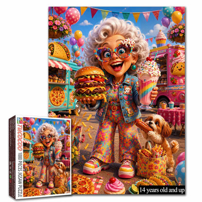 Funny Grandma Food Truck Party Jigsaw Puzzle