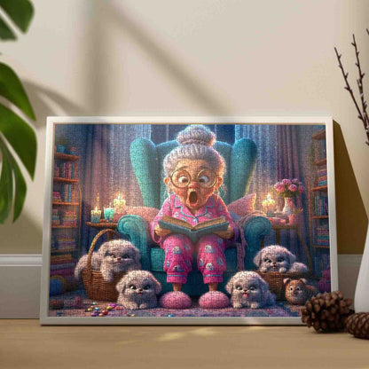 Funny Grandma and Fluffy Pups Jigsaw Puzzle