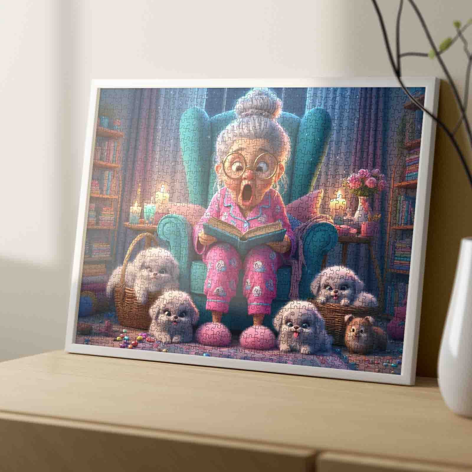 Funny Grandma and Fluffy Pups Jigsaw Puzzle