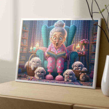 Funny Grandma and Fluffy Pups Jigsaw Puzzle