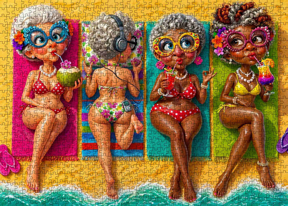 Funny Grandmas Summer Beach Party Jigsaw Puzzle