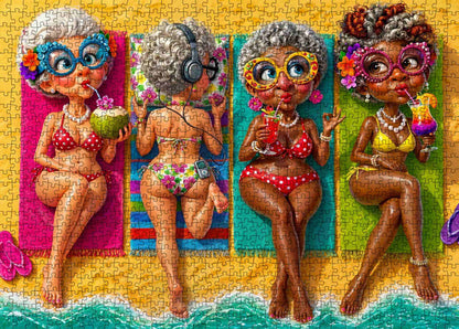 Funny Grandmas Summer Beach Party Jigsaw Puzzle