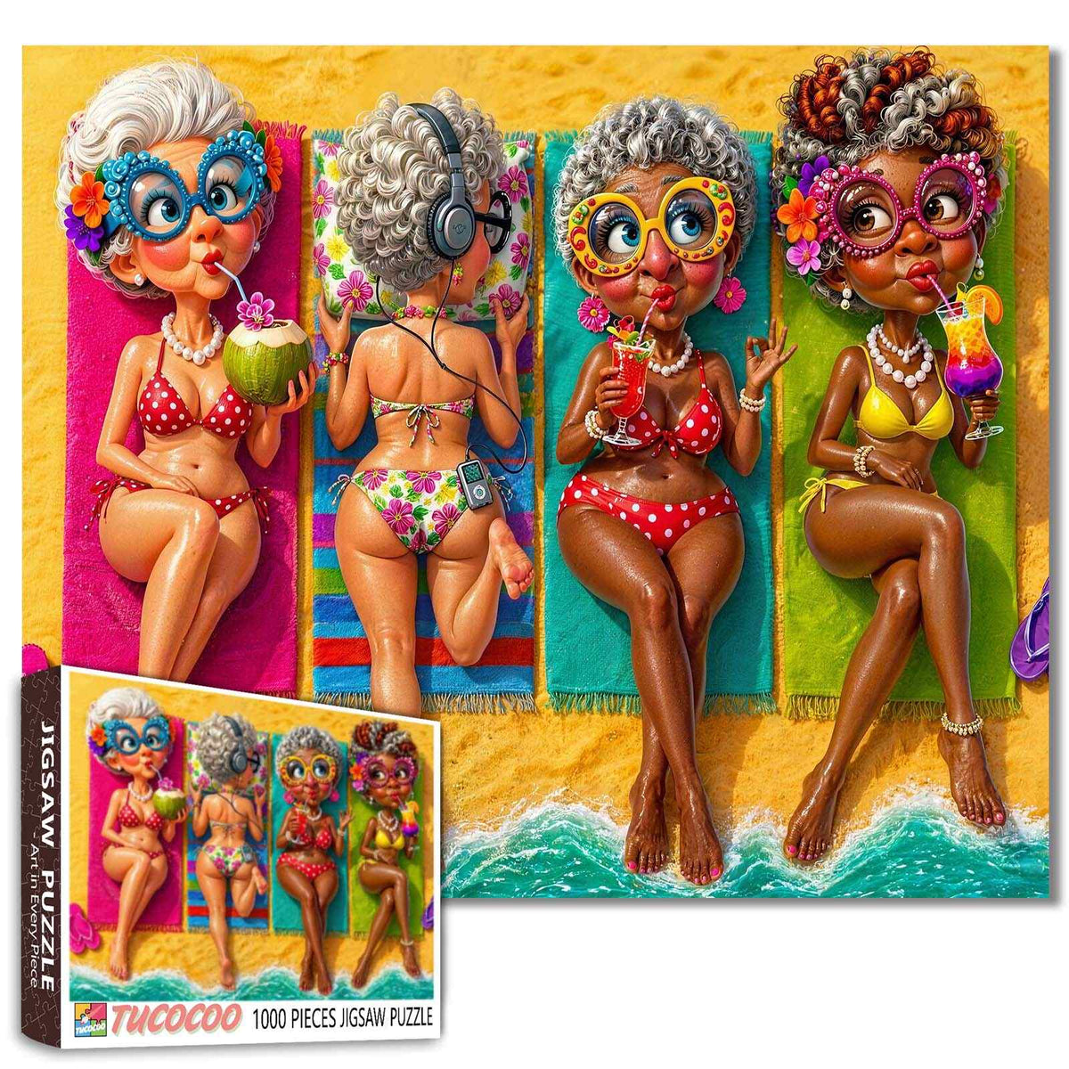 Funny Grandmas Summer Beach Party Jigsaw Puzzle