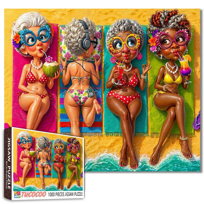 Funny Grandmas Summer Beach Party Jigsaw Puzzle