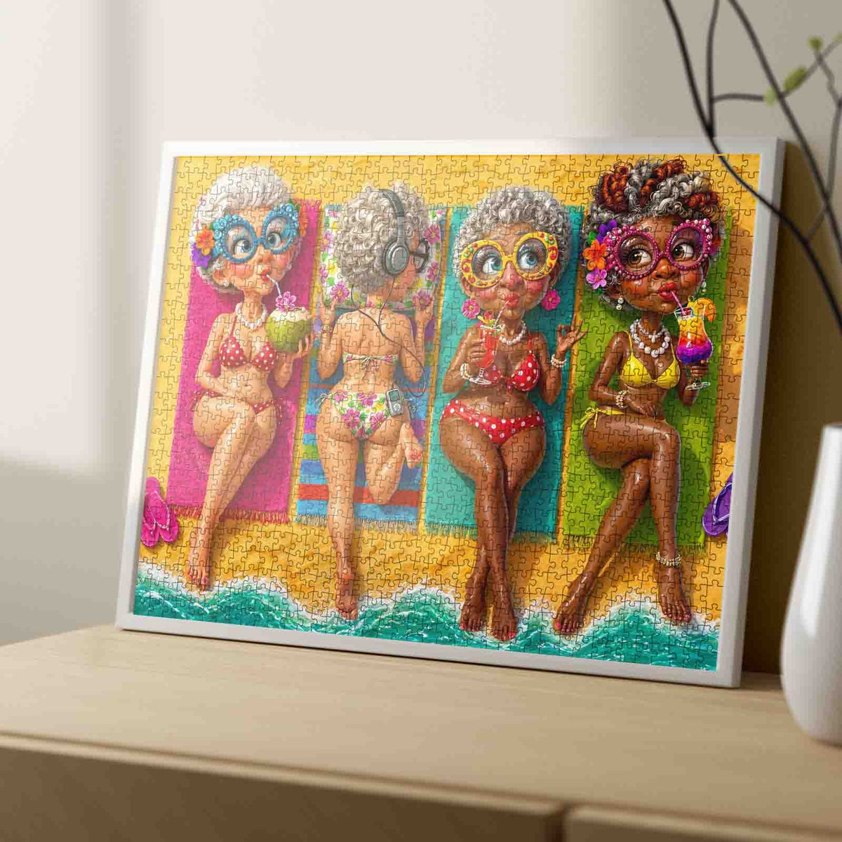 Funny Grandmas Summer Beach Party Jigsaw Puzzle