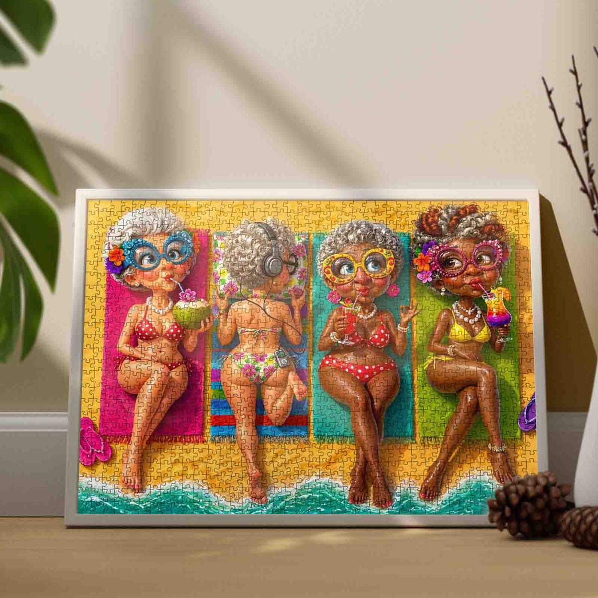 Funny Grandmas Summer Beach Party Jigsaw Puzzle