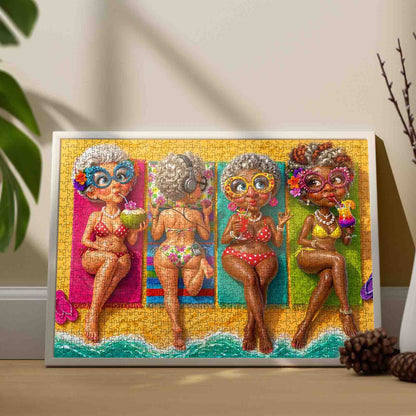 Funny Grandmas Summer Beach Party Jigsaw Puzzle