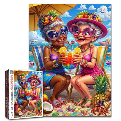 Funny Grandmas Tropical Beach Vacation Jigsaw Puzzle