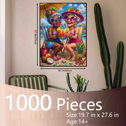Funny Grandmas Tropical Beach Vacation Jigsaw Puzzle
