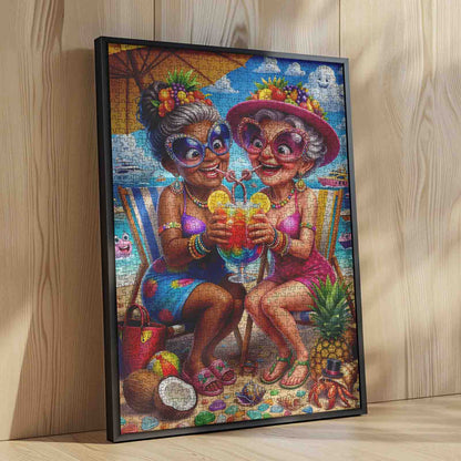 Funny Grandmas Tropical Beach Vacation Jigsaw Puzzle