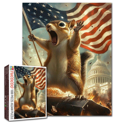 Funny Patriotic Squirrel American Flag Cartoon Style Jigsaw Puzzle