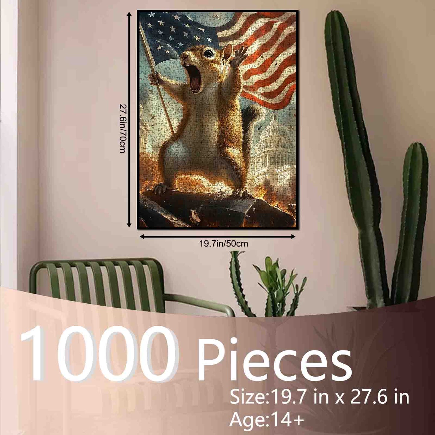 Funny Patriotic Squirrel American Flag Cartoon Style Jigsaw Puzzle