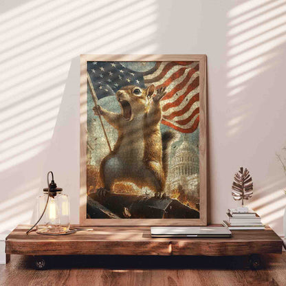Funny Patriotic Squirrel American Flag Cartoon Style Jigsaw Puzzle