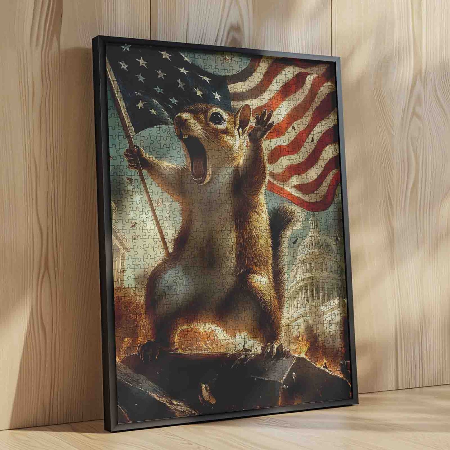 Funny Patriotic Squirrel American Flag Cartoon Style Jigsaw Puzzle