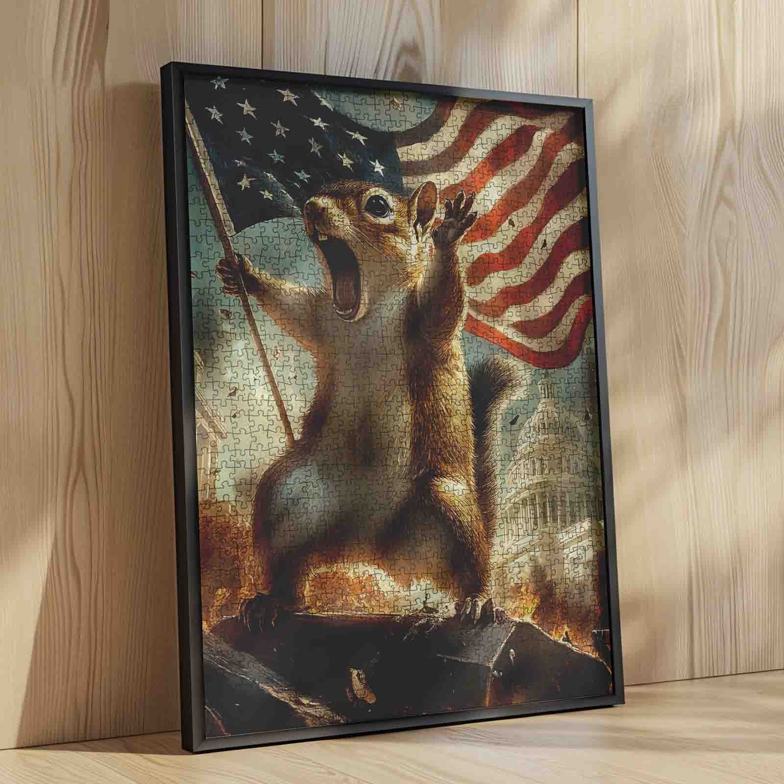 Funny Patriotic Squirrel American Flag Cartoon Style Jigsaw Puzzle