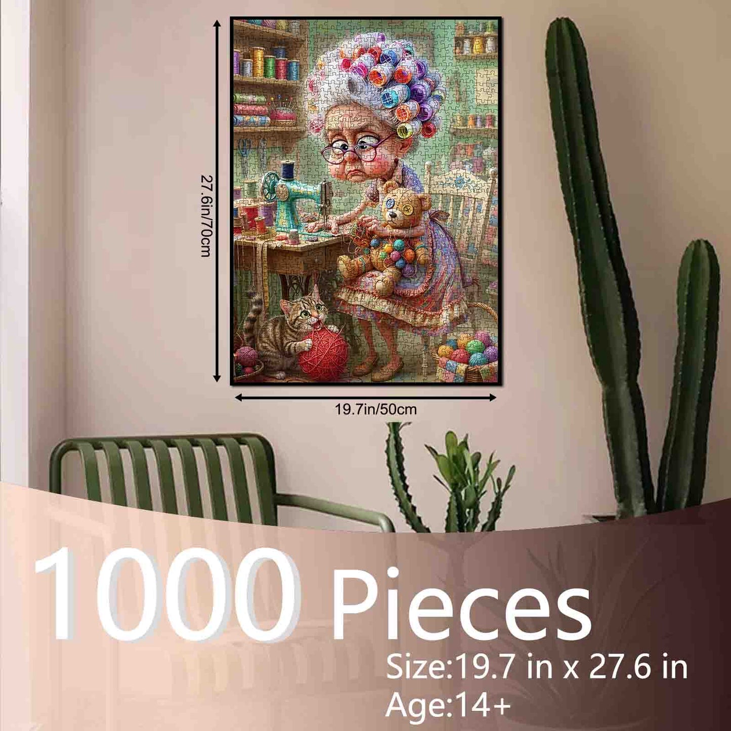 Funny Sewing Grandma and Cat Jigsaw Puzzle