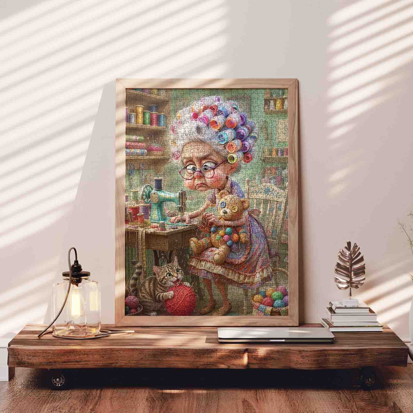 Funny Sewing Grandma and Cat Jigsaw Puzzle