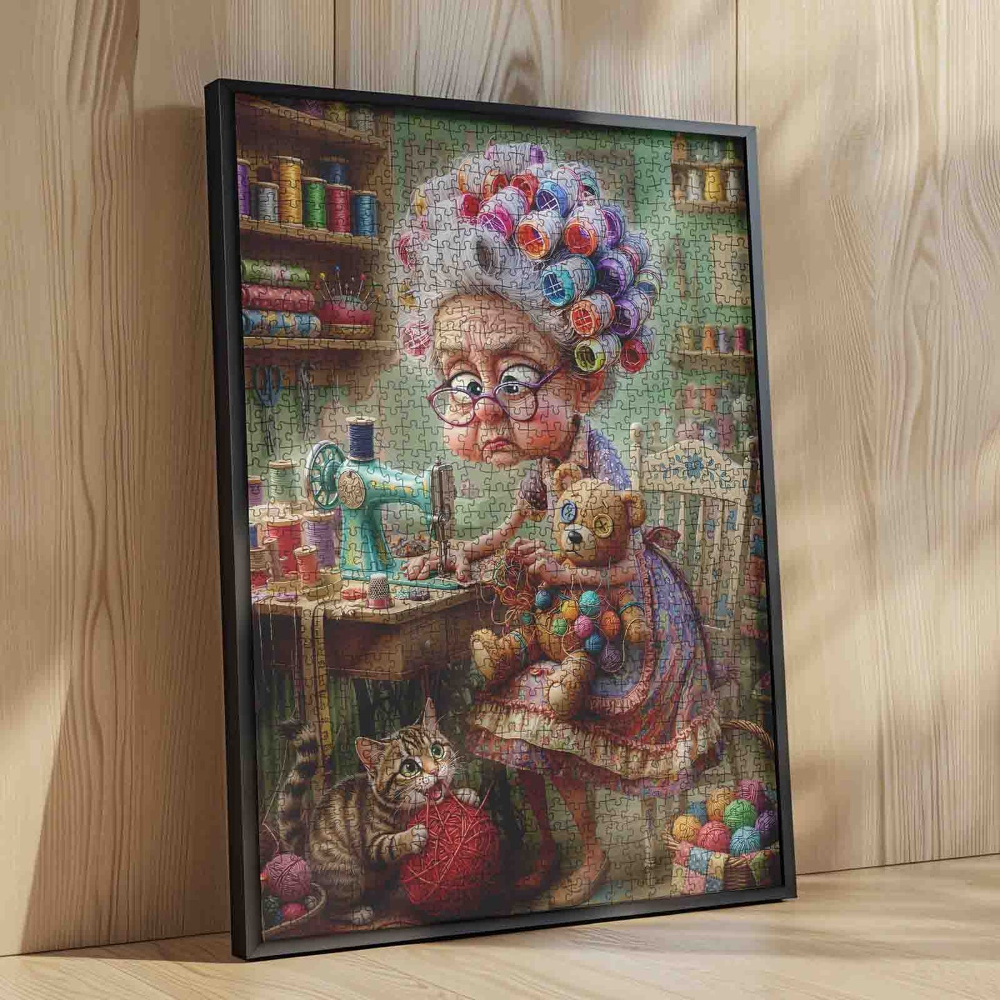 Funny Sewing Grandma and Cat Jigsaw Puzzle