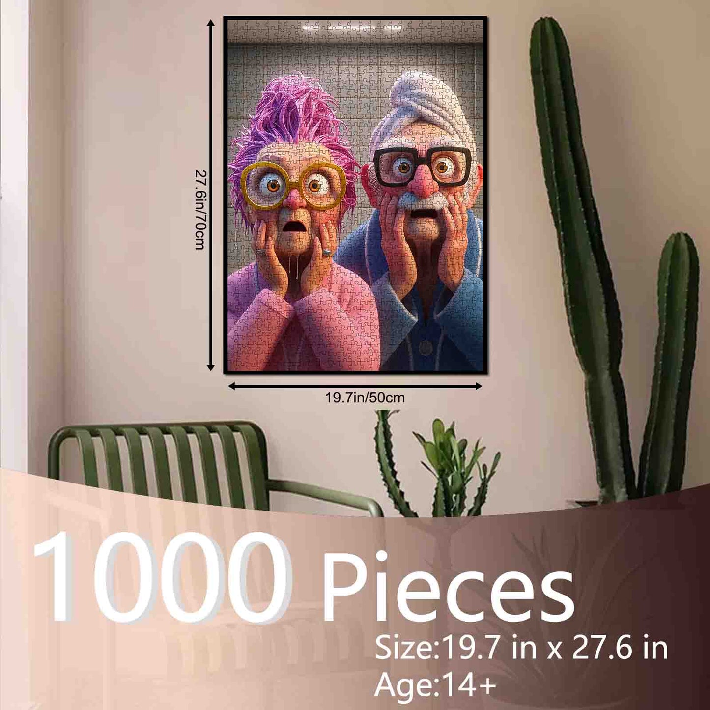Funny Shocked Elderly Couple Cartoon Jigsaw Puzzle