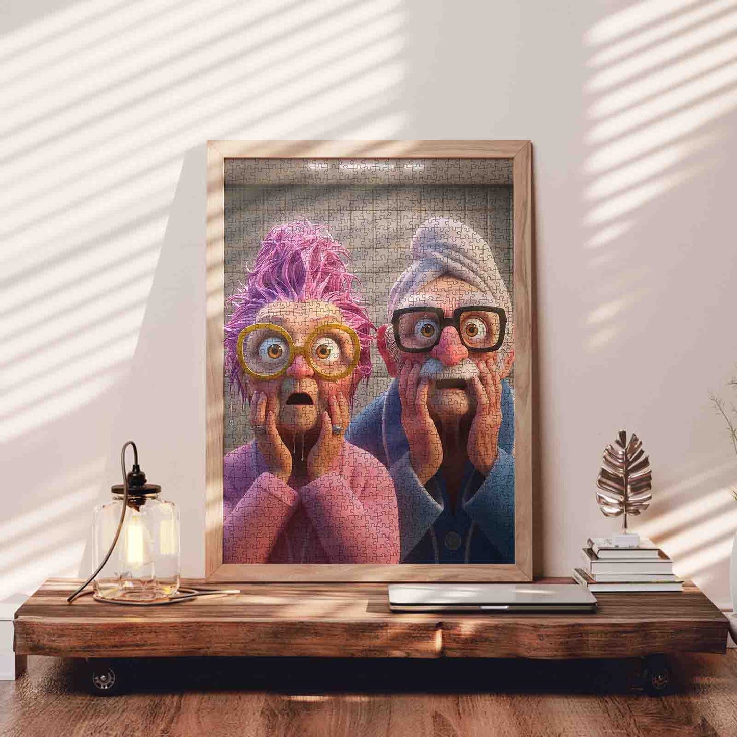 Funny Shocked Elderly Couple Cartoon Jigsaw Puzzle