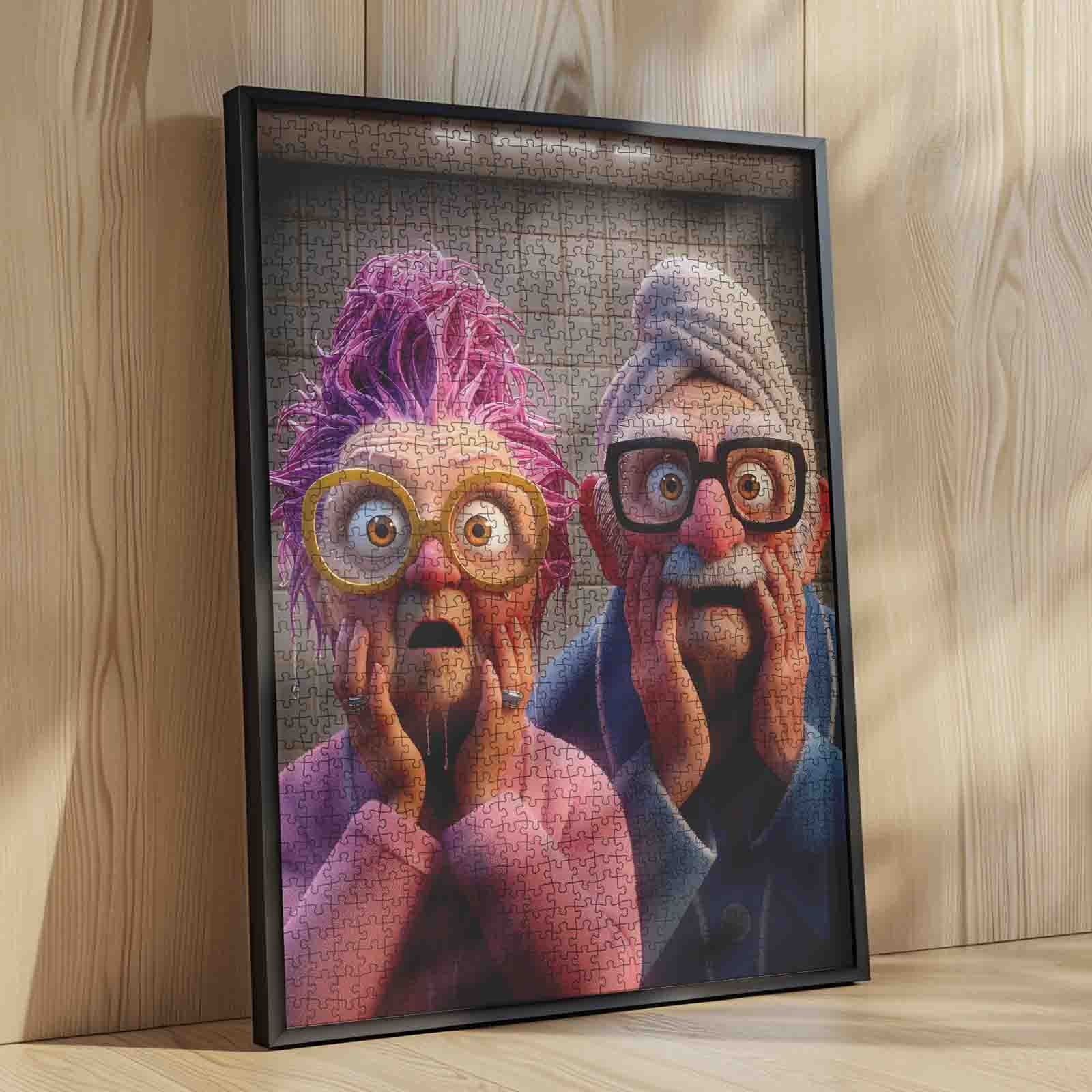 Funny Shocked Elderly Couple Cartoon Jigsaw Puzzle