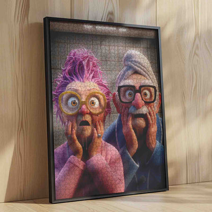 Funny Shocked Elderly Couple Cartoon Jigsaw Puzzle