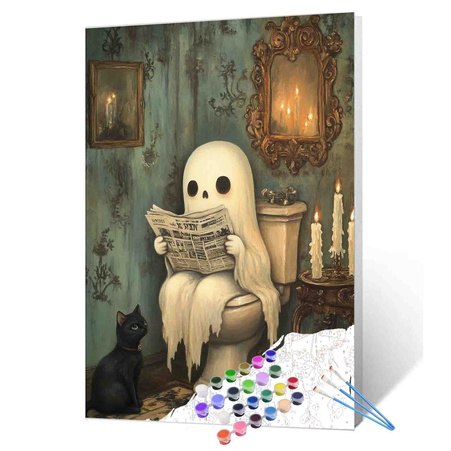Ghost and Cat Bathroom Moment Paint by Numbers