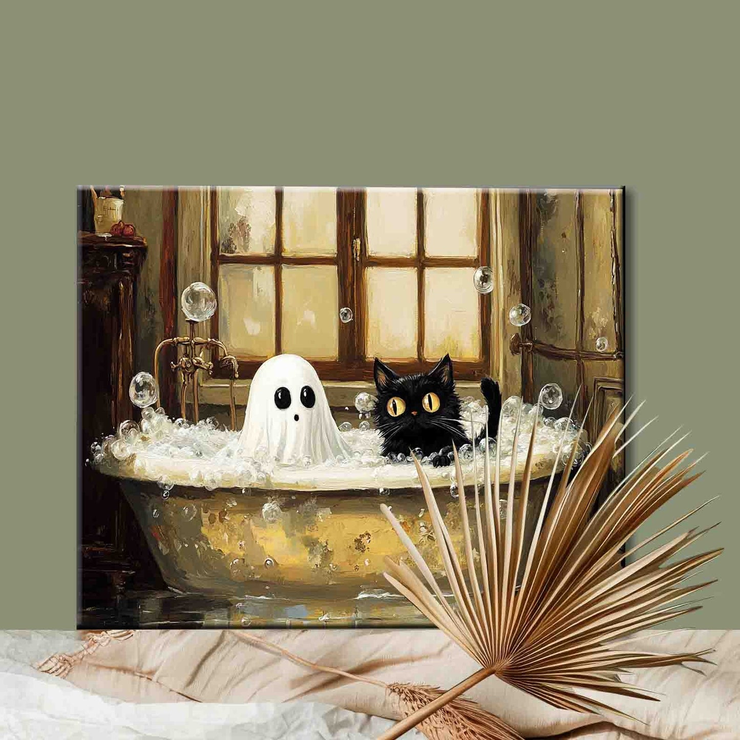 Ghost and Cat Bathtub Paint by Numbers